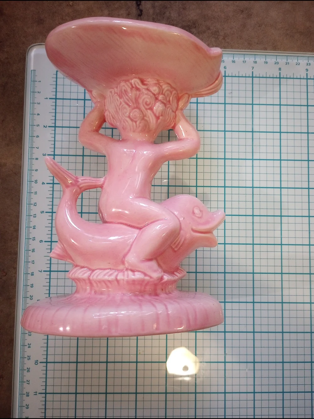 Pink Ceramic Cherub-on-Dolphin Pedestal Bowl